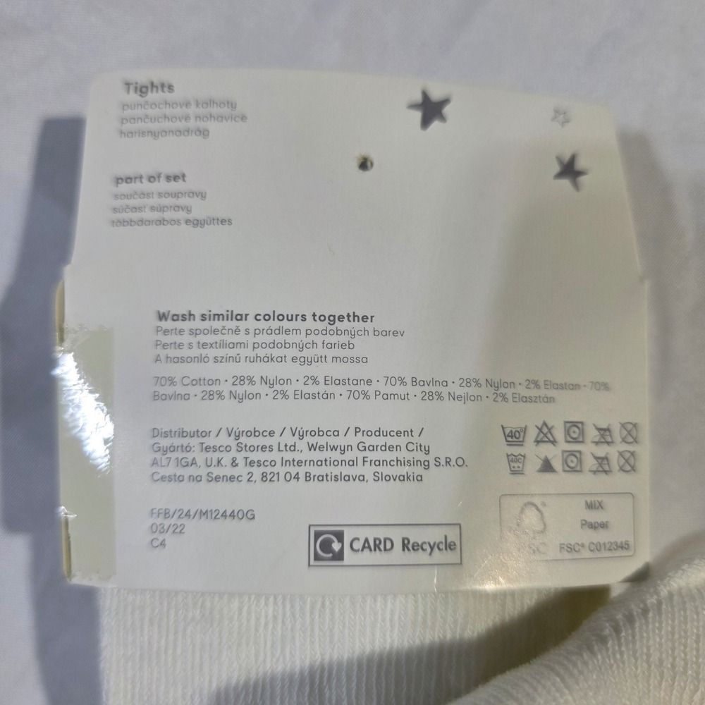 Fred & Flo Baby White Ribbed Tights 3-6 Months Cotton Blend New - Picture 5 of 5